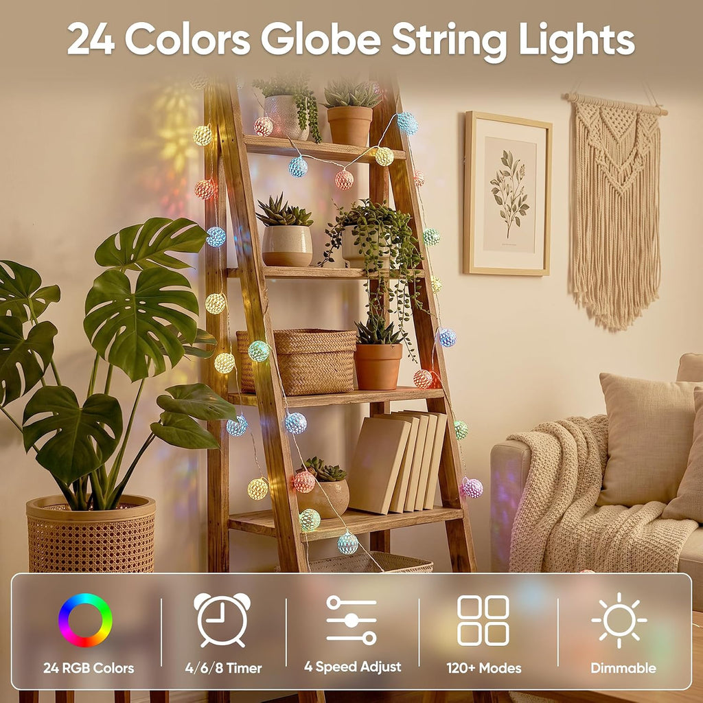 OMIKA 24 Colors Changing Globe String Light for Diwali Decor, 13ft 40 Silver Metal Balls LED Fairy Lights with Remote Timer Moroccan Orb Decorative Diwali Lights for Room Party Christmas Boho Décor