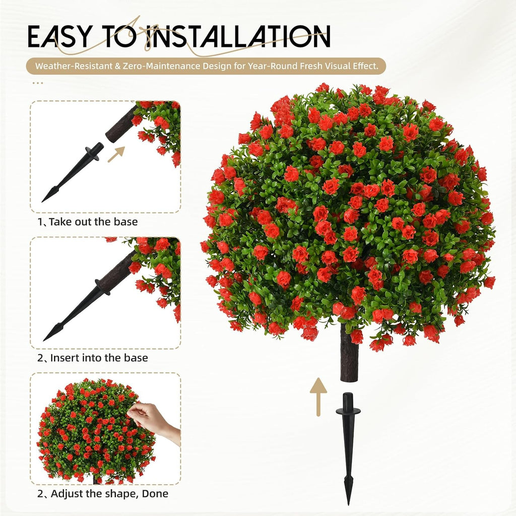 Artificial Topiary Ball Trees, Red, 2 Pack, 25.6 Inch