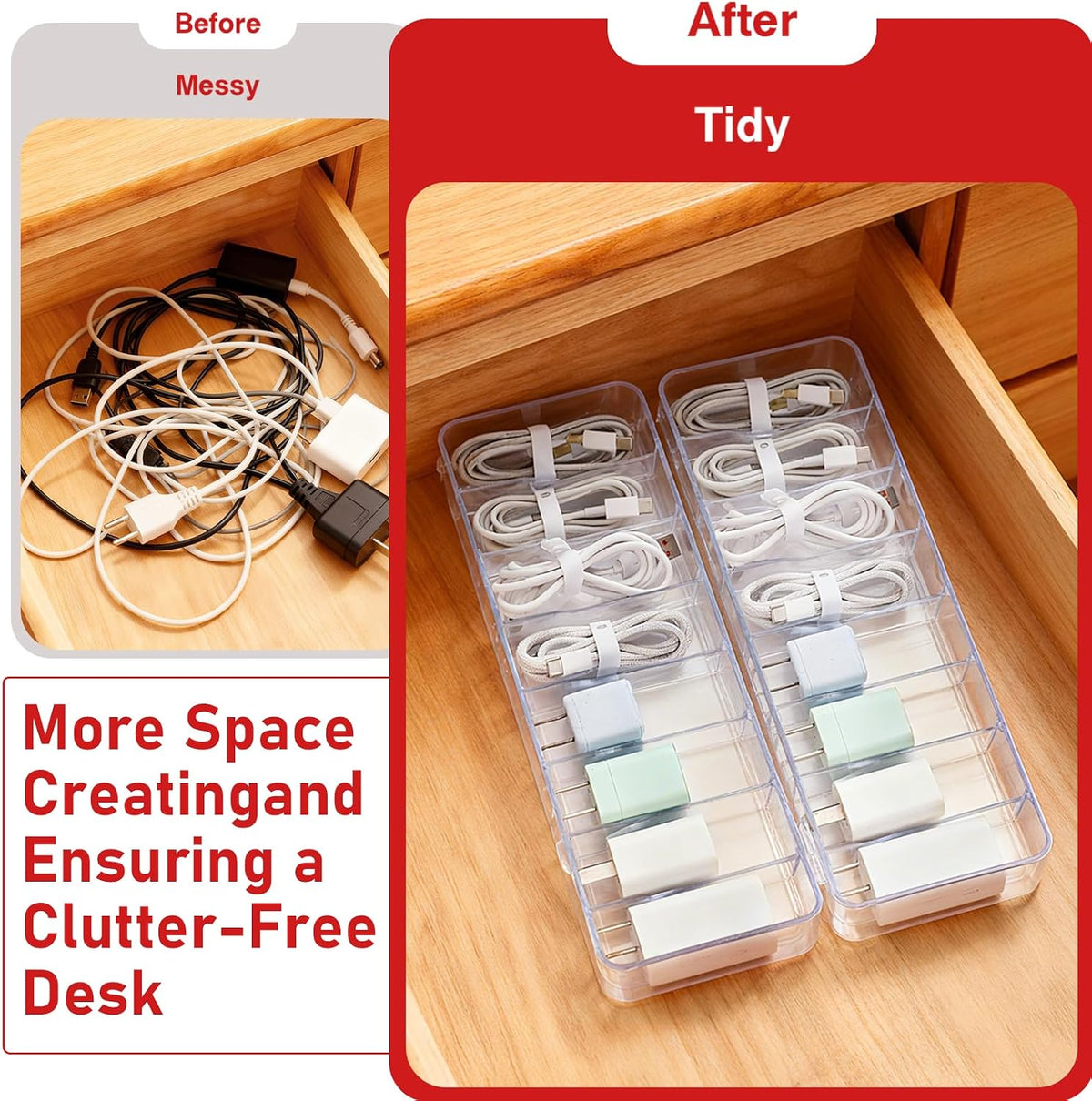 4 Pack Cable Organizer Box, Clear, 27 X 9.5 X 6 Cm