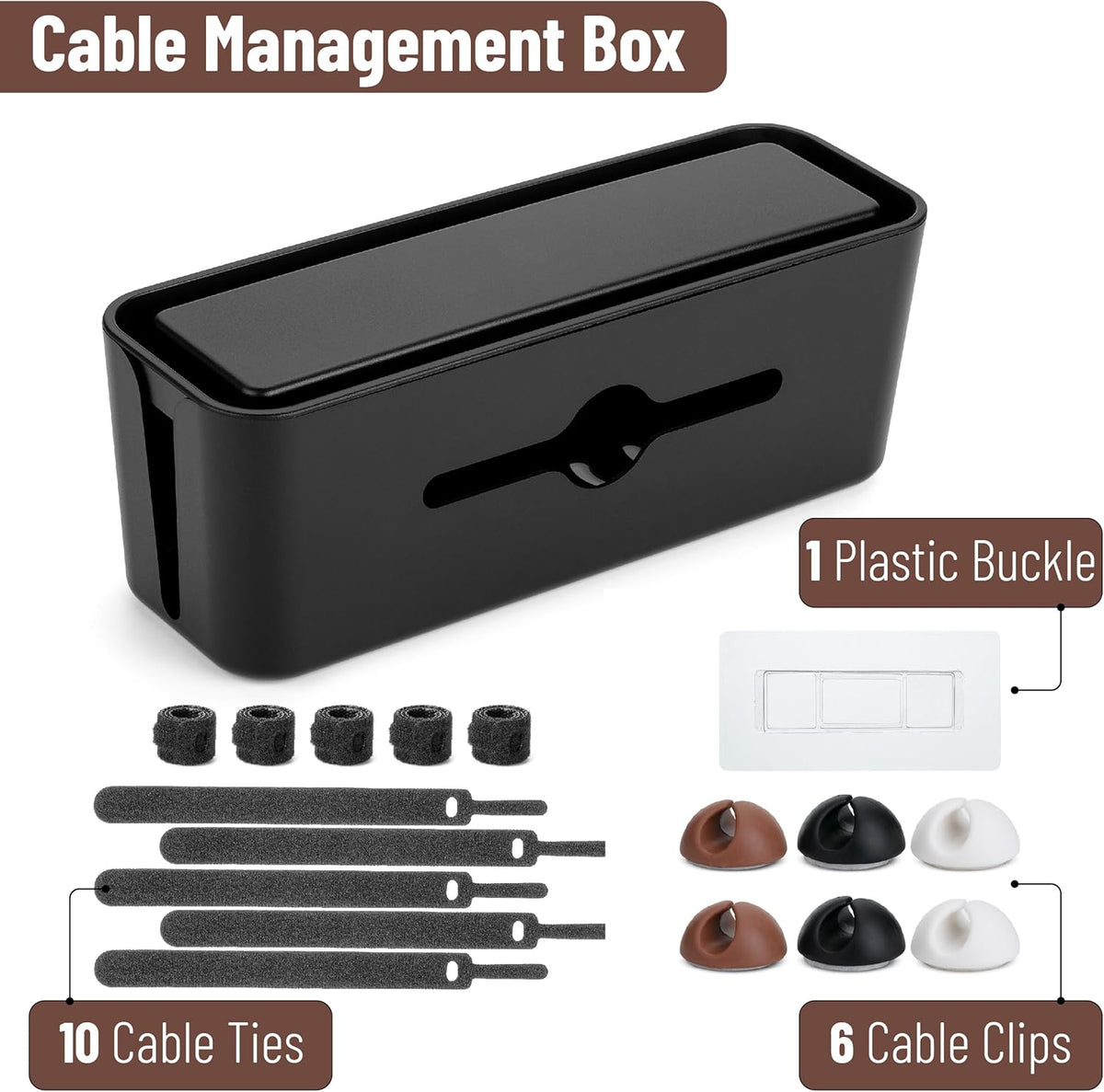 Bates- Cable Management Box, Small, Cable Organizer Box, Cord Organizer Box, Cable Box Organizer, Cord Management Box, Cord Hider Box, Cord Box for Wires on Floor, Power Strip Cover Box Baby Proof
