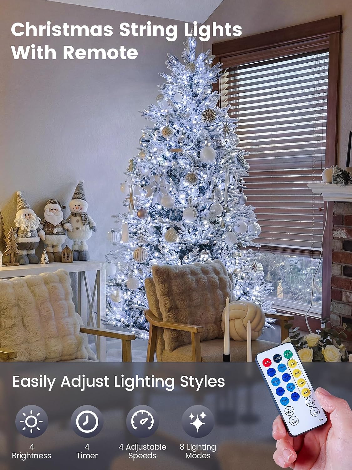 Hopolon Cool White Christmas Twinkle String Lights, 33FT 100L with Remote