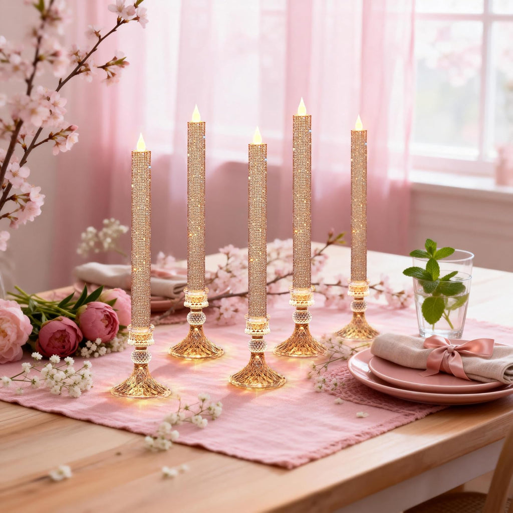 LED Flameless Taper Candles with Illuminated Holder - Glass Candle Holder