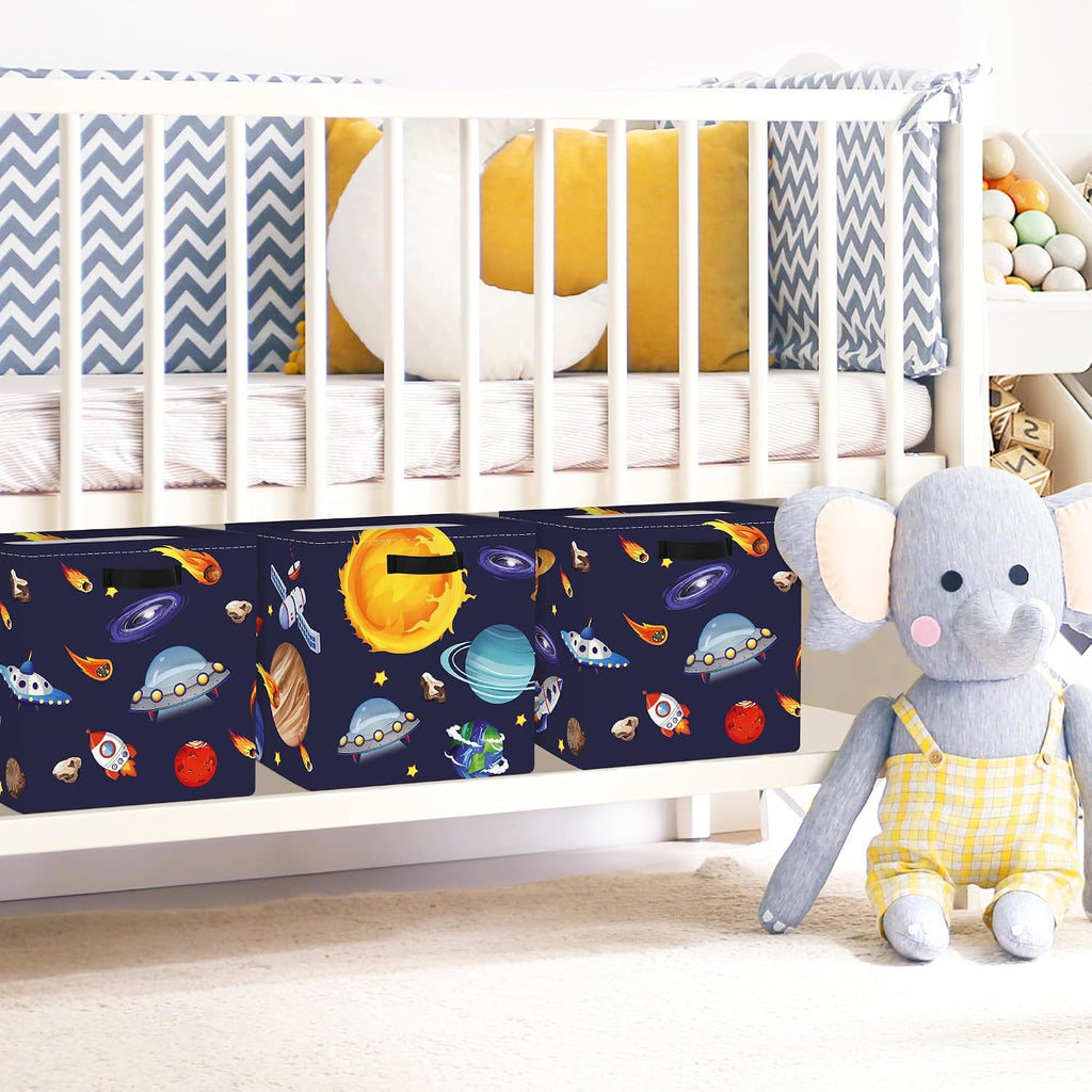 Clastyle 11.8" Space Storage Basket Set of 3 for Kid Boy Toy Clothes Bin