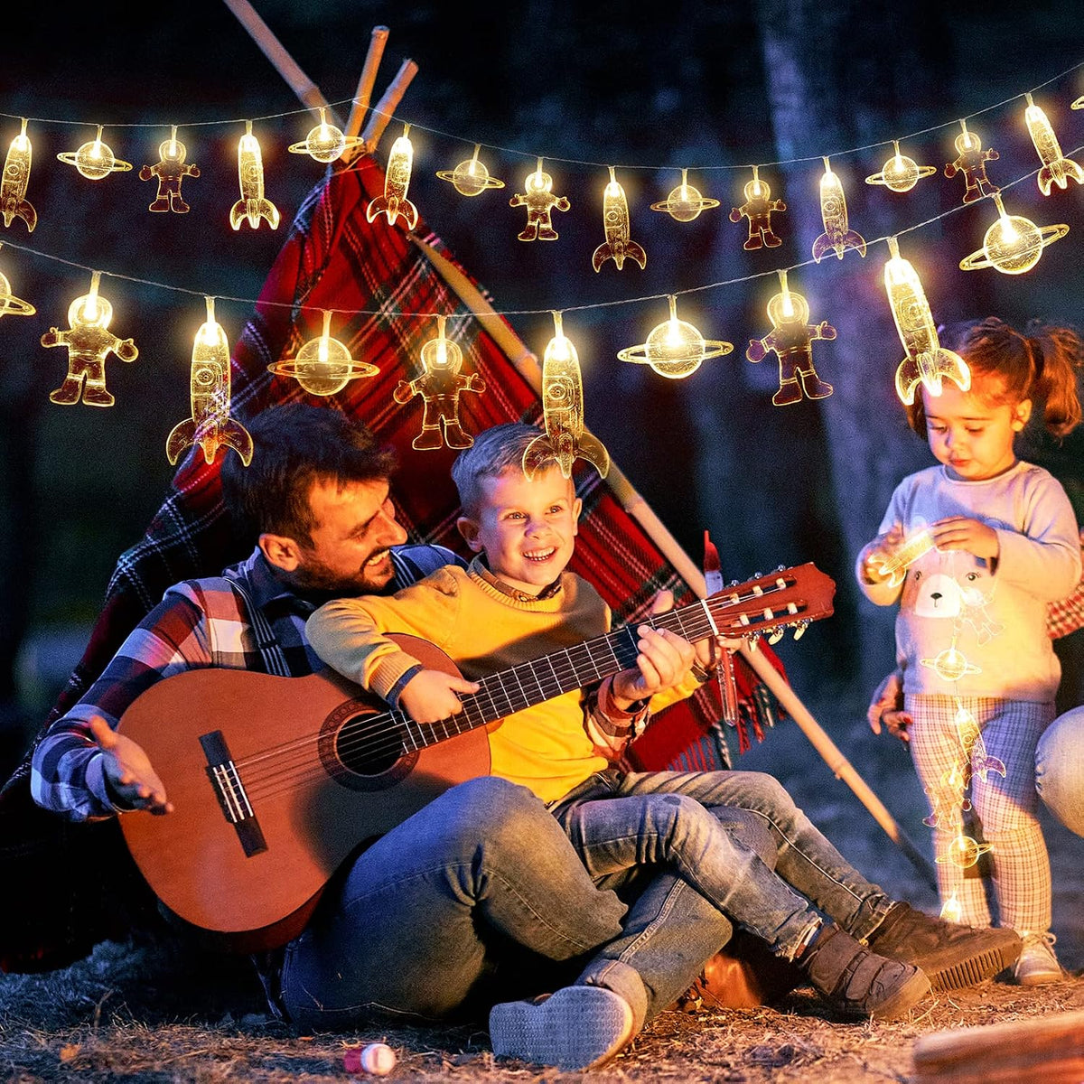 20 LED Children's Room LED String Light Astronaut Spaceship Rocket Pendants Holiday Party Lights Wall Window Nursery or Kids room Decor Wedding Around the Garden Party Patio Christmas (Warm White)