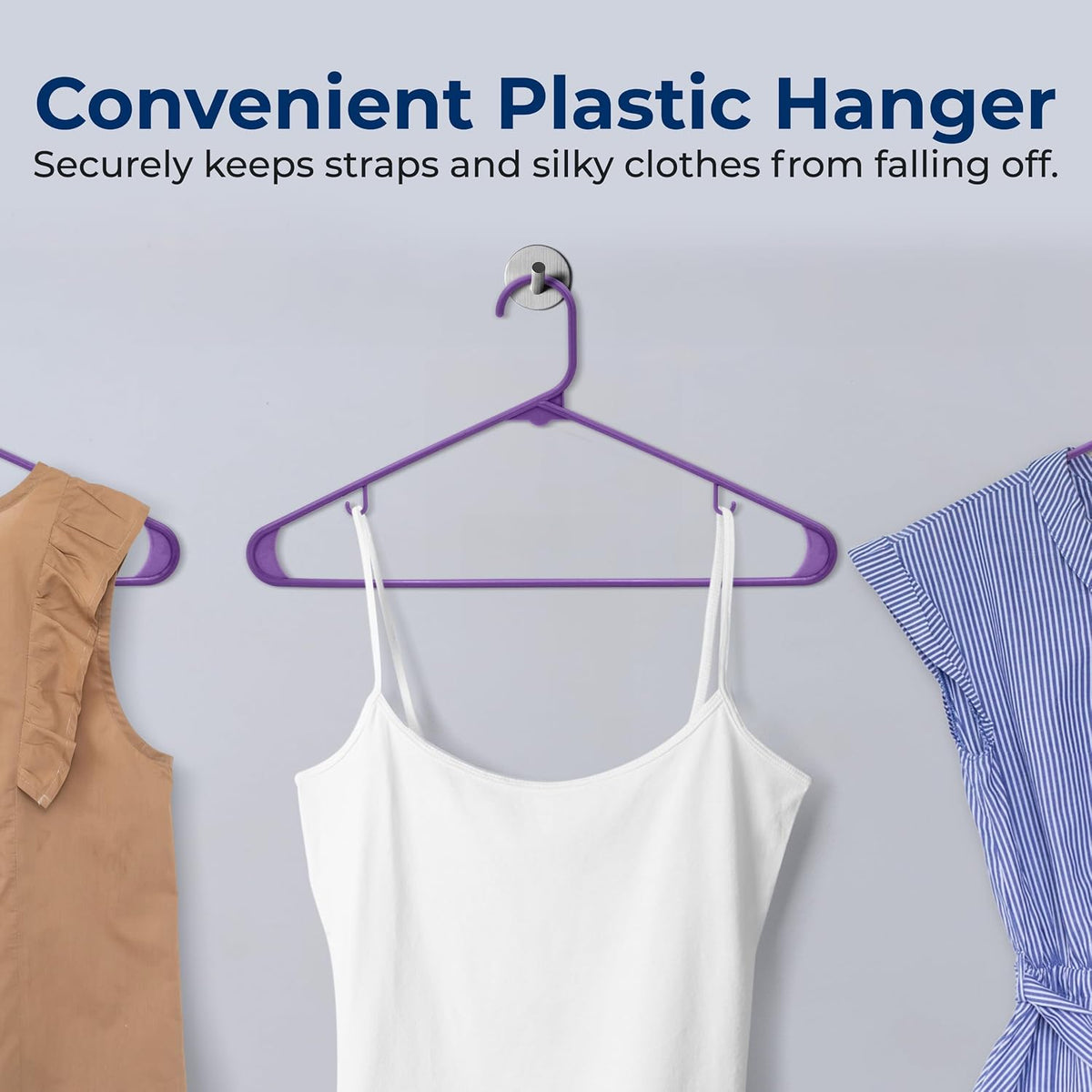 SereneLife 100 Pack Plastic Hangers | Organize Shirts, Dresses, Coats & Pants with Ease | Non-Slip, Lightweight, Ultra-Thin 0.24-Inch Profile, 5.5 Lbs Capacity, Space-Saving Design | Purple