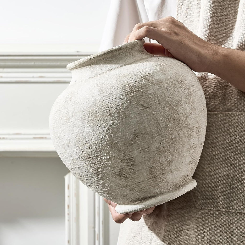 Ceramic Large Vase, Flower Rustic Vase Farmhouse Decorative Big Vases Floral Pottery Vases for Home Decor Table Living Room Entryway Mantel Bedroom Bathroom Kitchen - 9.6" D