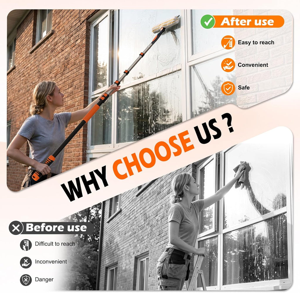 2-in-1 Window Squeegee, 18FT Window Cleaner Tool with 14" Head