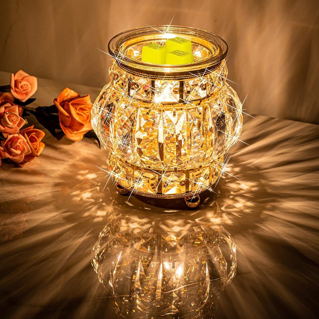 Wax Melt Warmer Wrought Iron Crystal Oil Burner for Home, Living Room, Bedroom, Kitchen, Office (Golden)