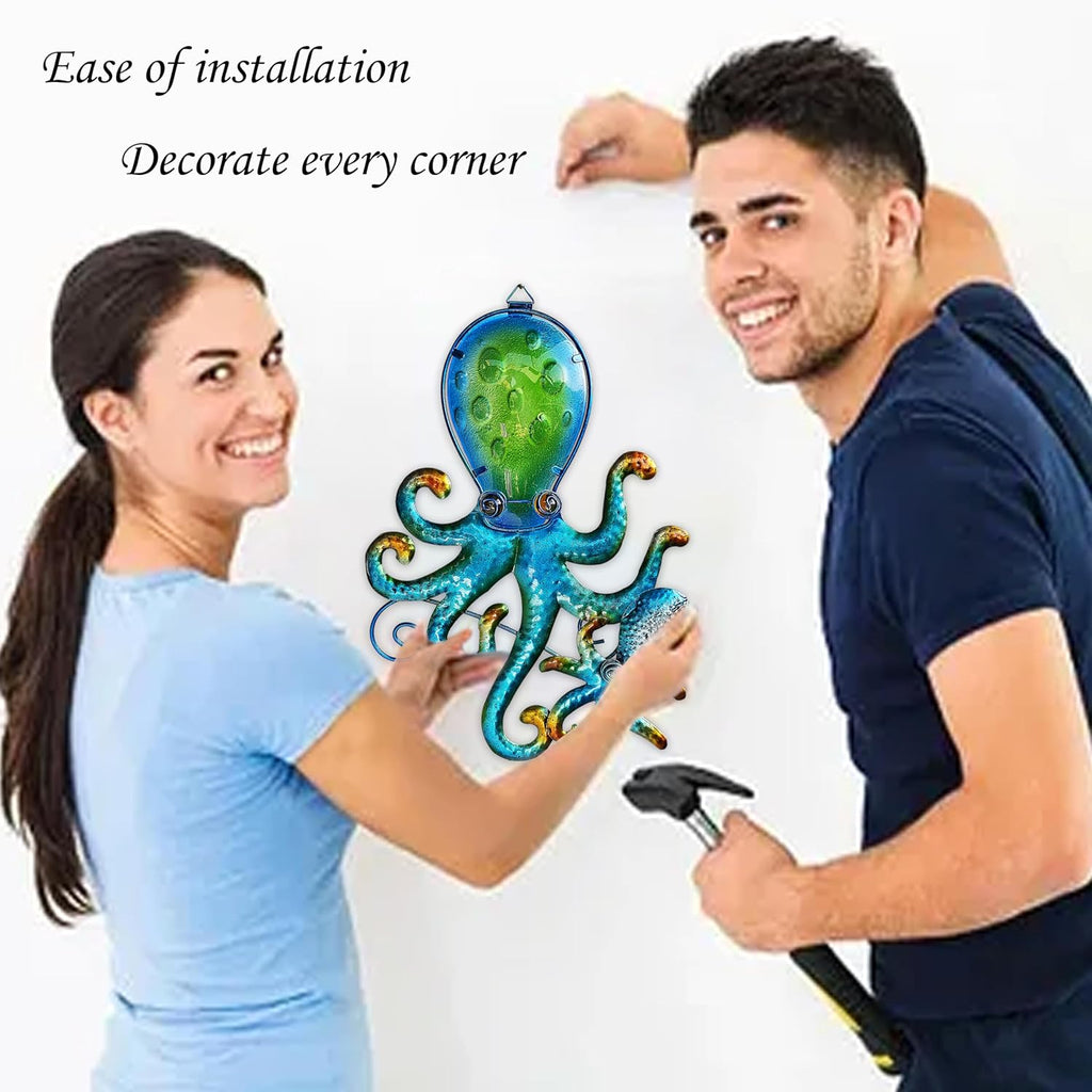 JOYBEE HOME&GARDEN Octopus Wall art Decor-Outdoor Indoor Coastal Hanging Art-Ocean Theme Decor for Patio Backyard Yard Fence pool Bathroom Living room-Costal Decorations(BLUE)