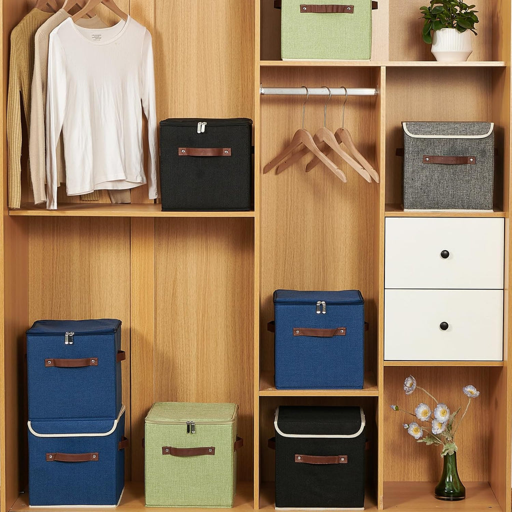 4PCS Storage Cubes with Lids Cotton Linen Fabric Bins Boxes