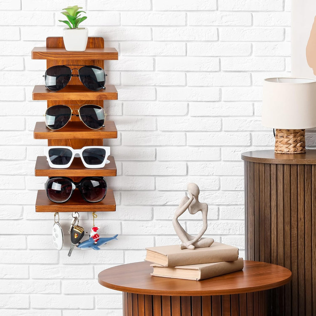 Sunglasses Organizer, Wall Mount Wood Sunglass Holder Rack