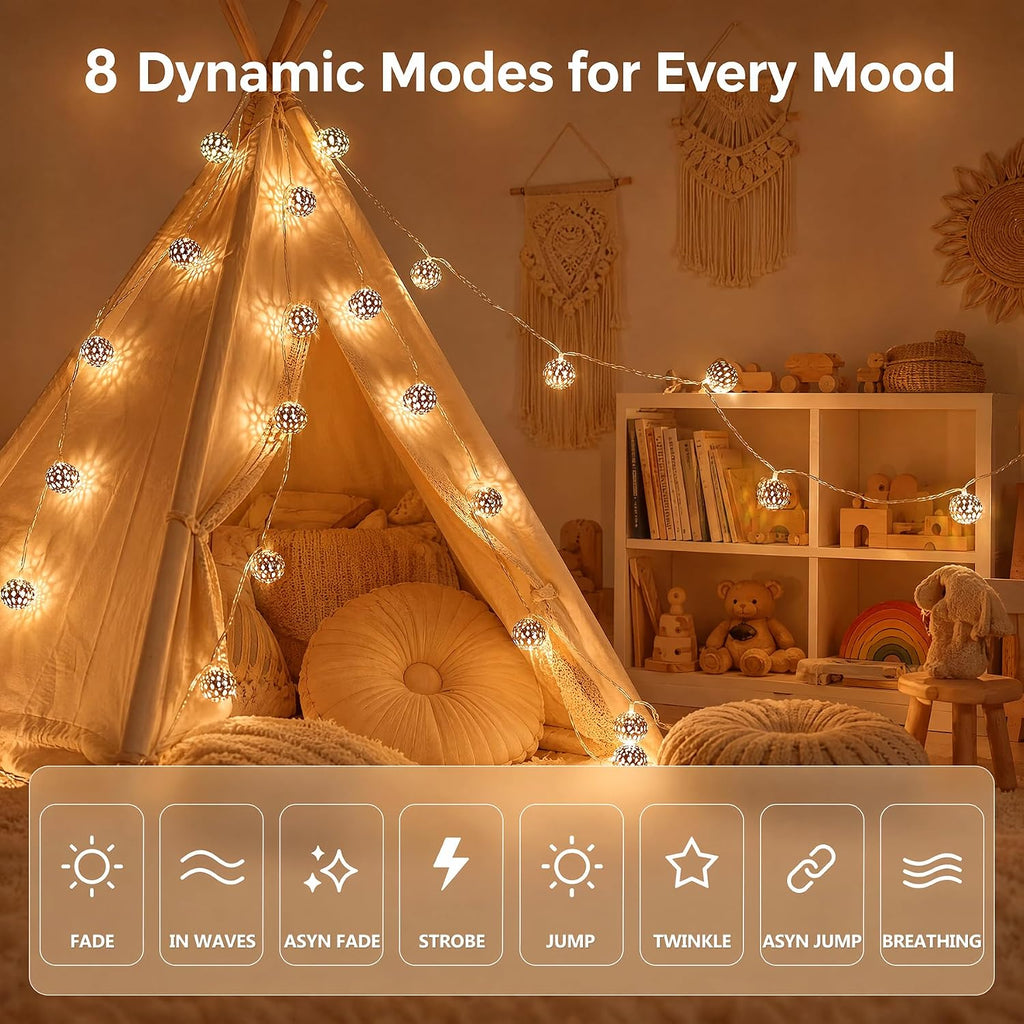 OMIKA 24 Colors Changing Globe String Light for Diwali Decor, 13ft 40 Silver Metal Balls LED Fairy Lights with Remote Timer Moroccan Orb Decorative Diwali Lights for Room Party Christmas Boho Décor