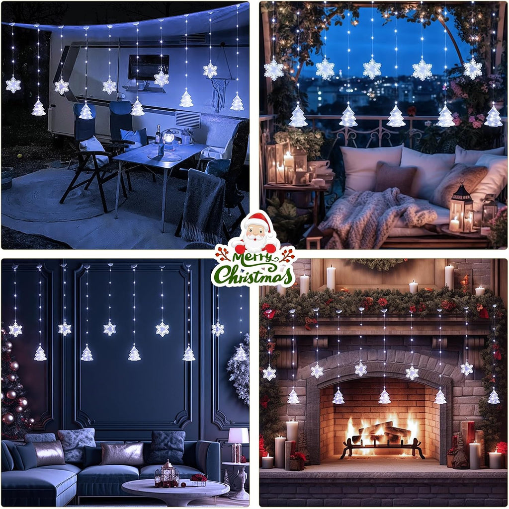 BLOOMWIN Christmas Window Lights Indoor - 2M 160 LED Christmas Window Decorations, Snowflake Curtain Hanging Fairy String Icicle Lights for Xmas Noel Bedroom Holiday Home Outdoor, Cold White USB