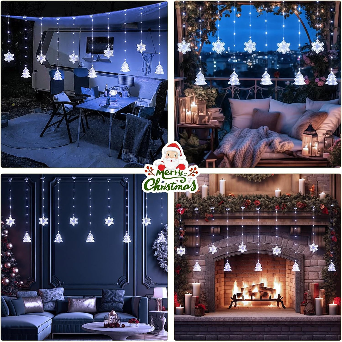 BLOOMWIN Christmas Window Lights Indoor - 2M 160 LED Christmas Window Decorations, Snowflake Curtain Hanging Fairy String Icicle Lights for Xmas Noel Bedroom Holiday Home Outdoor, Cold White USB