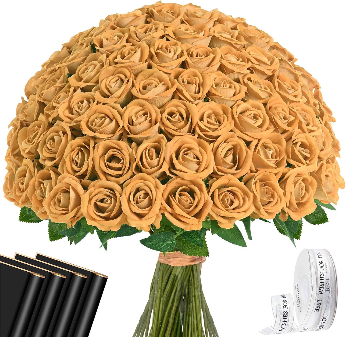 Waipfaru 50 Pcs Yellow Roses Fake Velet Roses