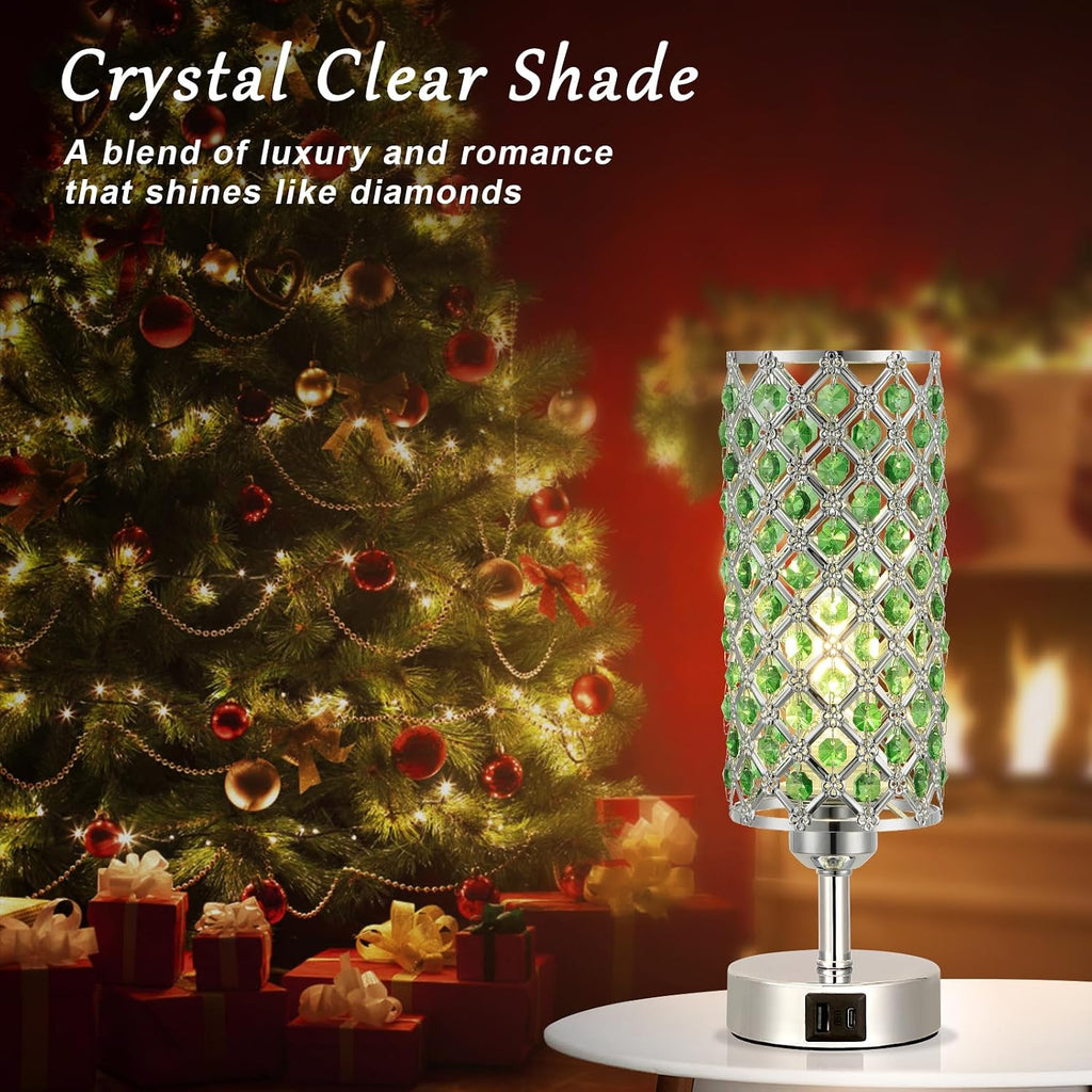 Green Crystal Bedside Lamp, Nightstand Lamp for Bedroom (Bulb included)
