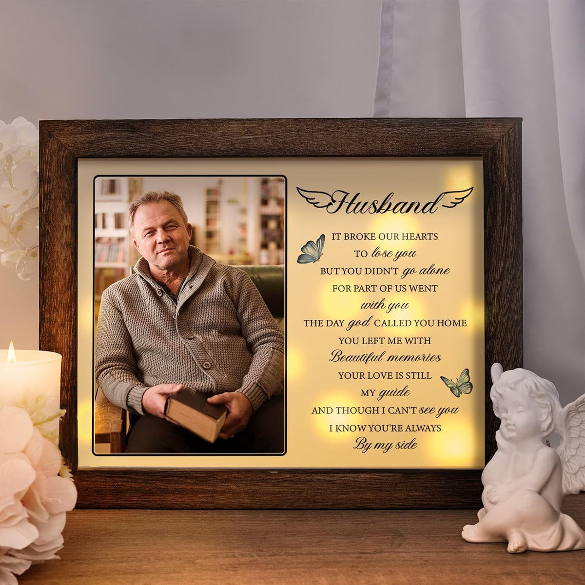 Memorial Gifts for Loss of Husband,Sympathy LED Shadow Boxes 4x6 Photo, Bereavement Keepsake for Loss of Husband, Healing Memorial Decor, Grief Support Gift for Wife, Family, Friends, Colleagues
