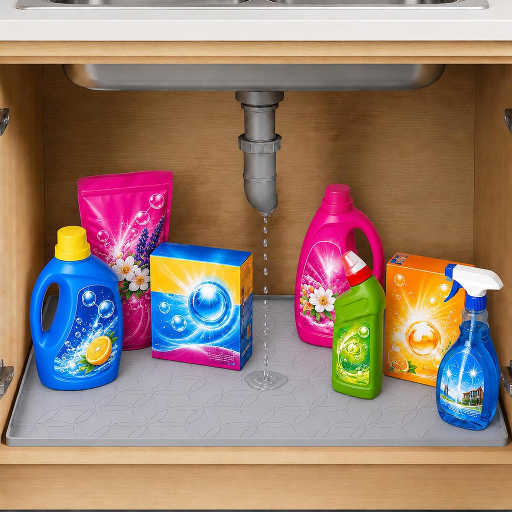 34"x22" Silicone Under Sink Mat Waterproof Cabinet Liner(Gray)