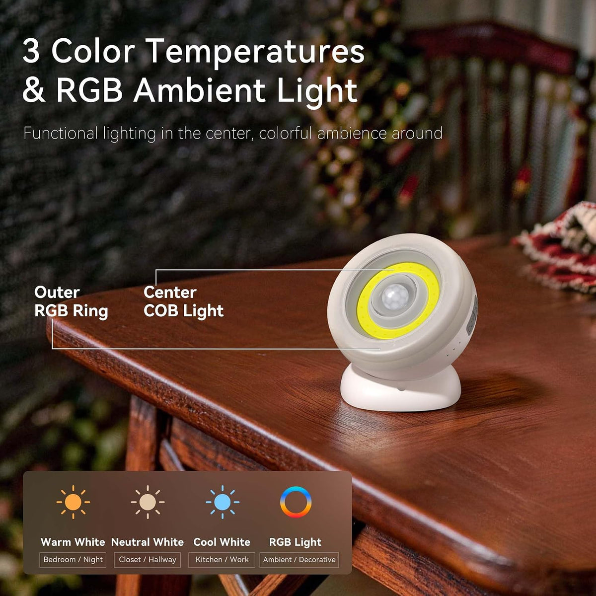 Hopedone 360° Magnetic Motion Sensor Wall Light, Detachable, 1 Pack