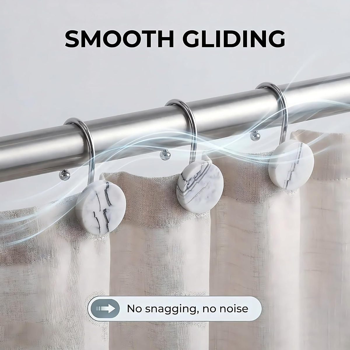 12 Pc Marble Shower Curtain Hooks Rustproof Resin Decorative Curtain Rings