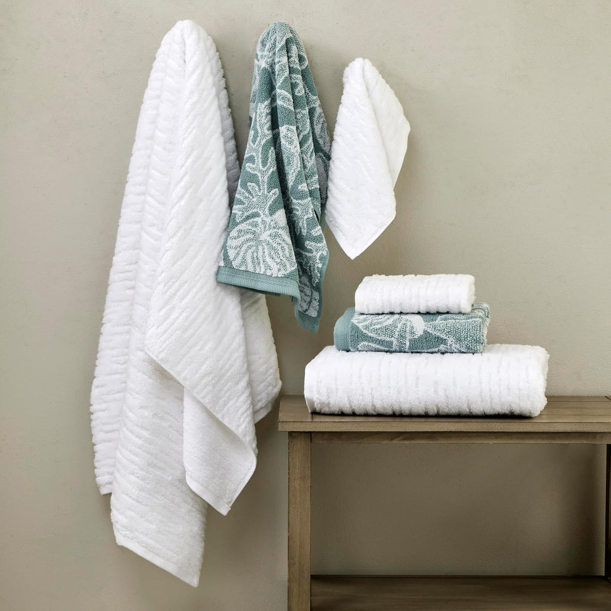 SKL Home CloudSoft/South Seas Shell Bath Towel Set-6pc, Coastal, White/Teal