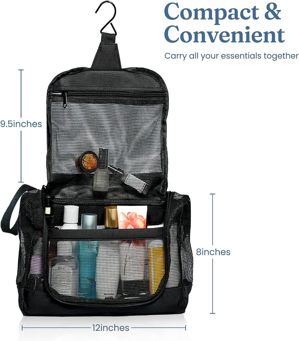 The Fine Living Co. Portable Latex Mesh Shower Caddy Hanging Metal Hook