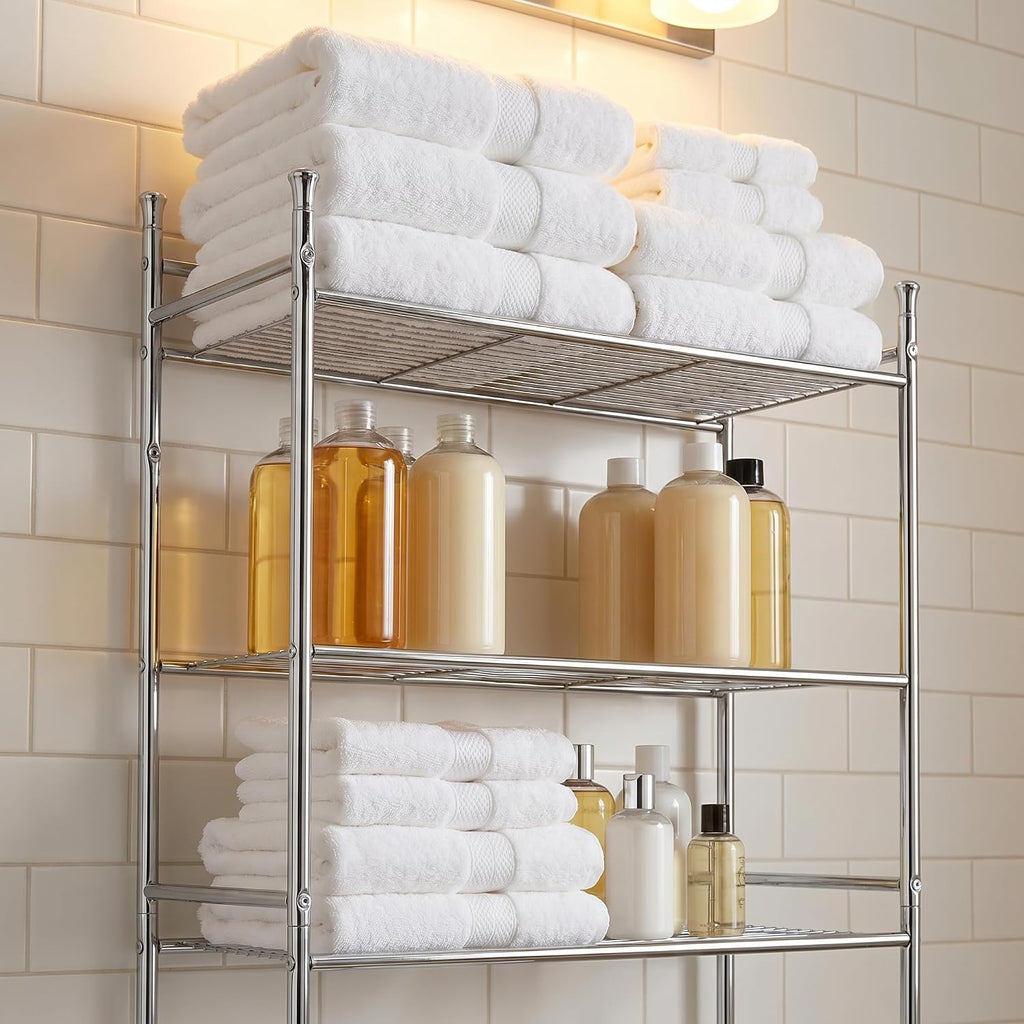Honey-Can-Do Over-the-Toilet Bathroom Storage Shelf, Steel, Chrome, 3-Tier