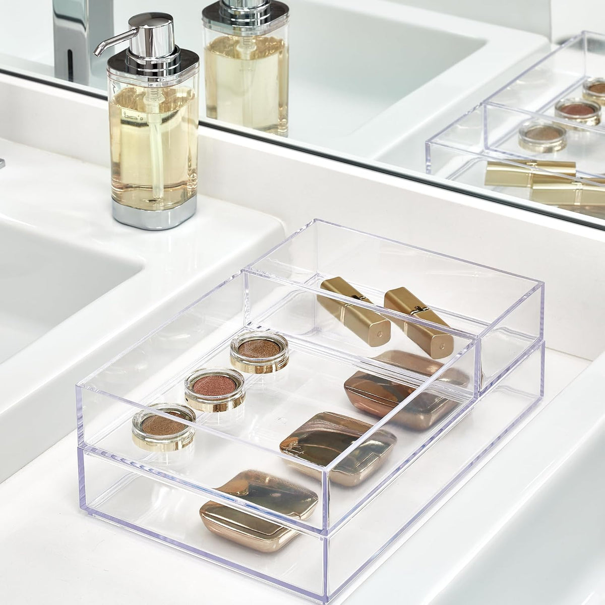 iDesign Makeup Drawer Organizer Tray, Set of 4, Clear
