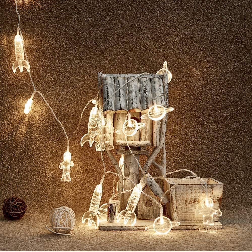 AceList 20 LED Children's Room LED String Lights Astronaut Spaceship Rocket UFO Pendants Light String Holiday Party Lights Wall Window Tree Decorative Lights(Light Warm White)
