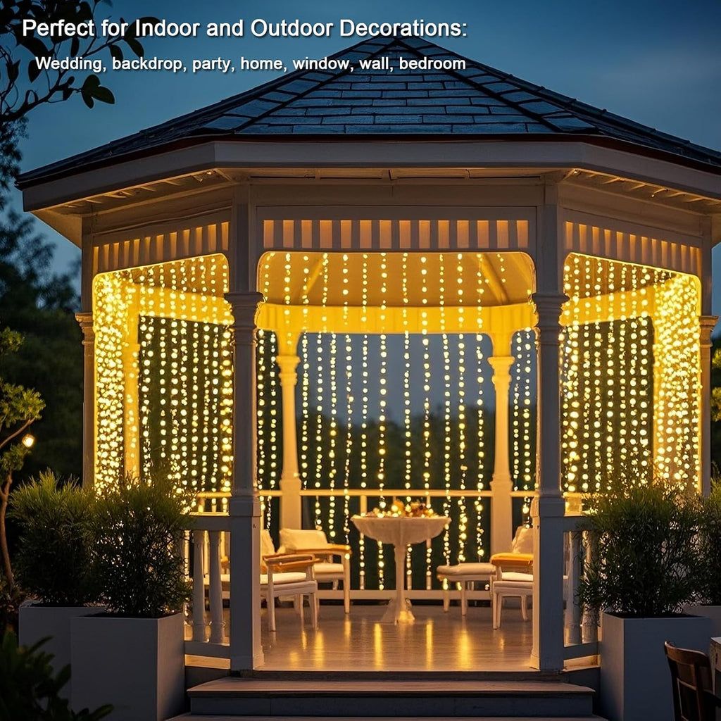 Vigdur Led Curtain String Lights, 8FT 210 Warm LEDs Fairy Lights, 2 Packs