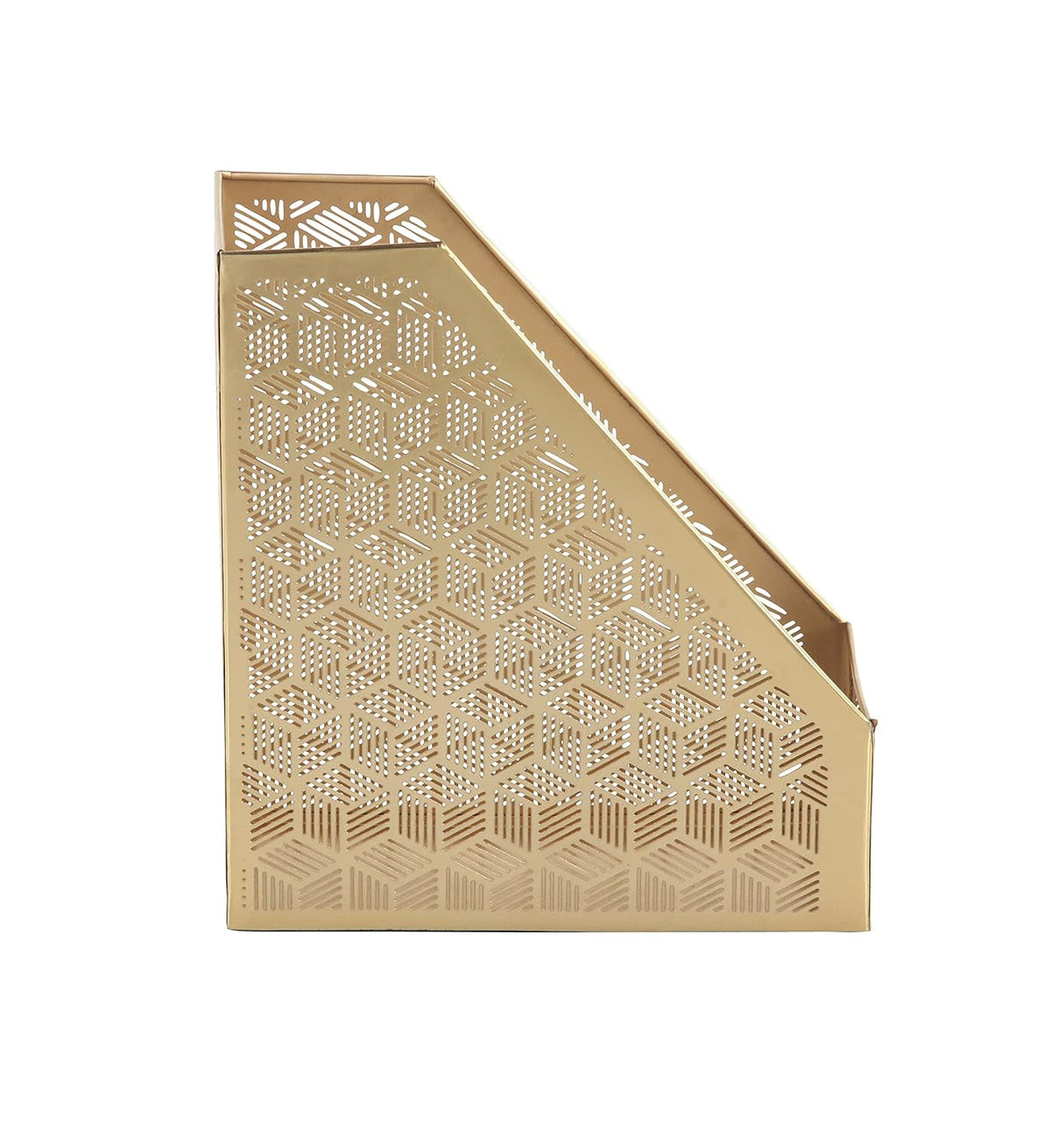 Deco 79 Metal Geometric Single Slot Magazine Holder with Laser Carved Design, 5" x 10" x 12", Gold