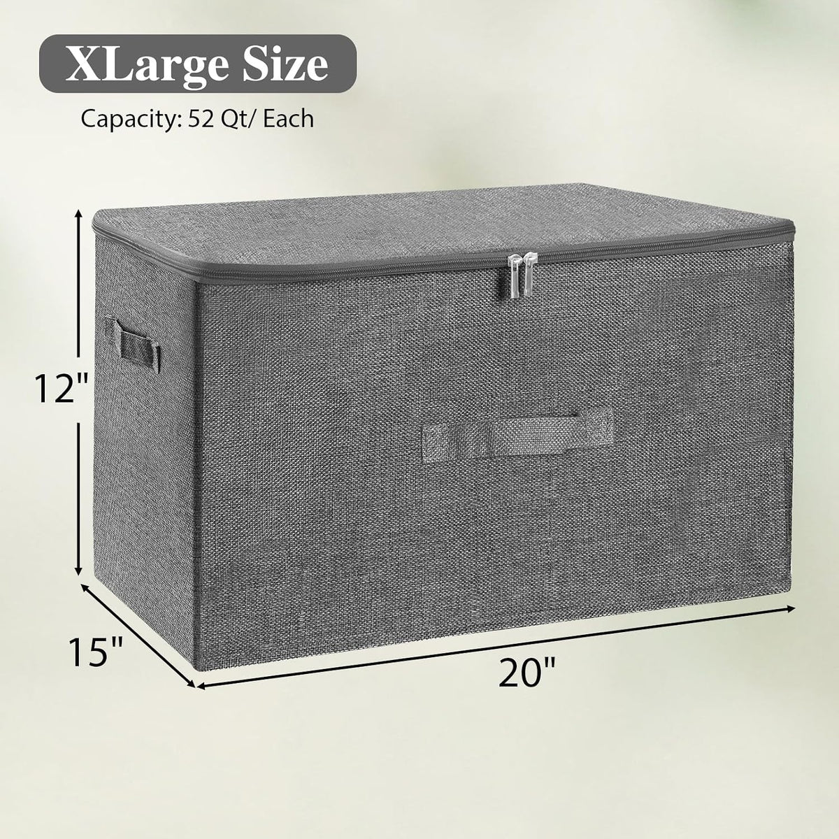 ANMINY Fabric Storage Bins with Zipper Lids, 20"x15"x12", Gray, 3 PCS