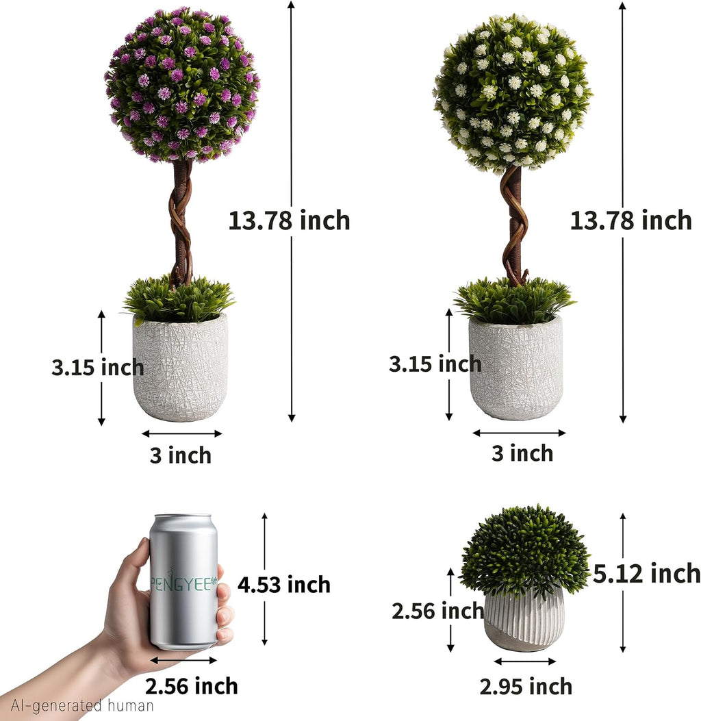 3 Pack Small Artificial Plants Indoor, 14.7" Fake Potted Topiary 028-2
