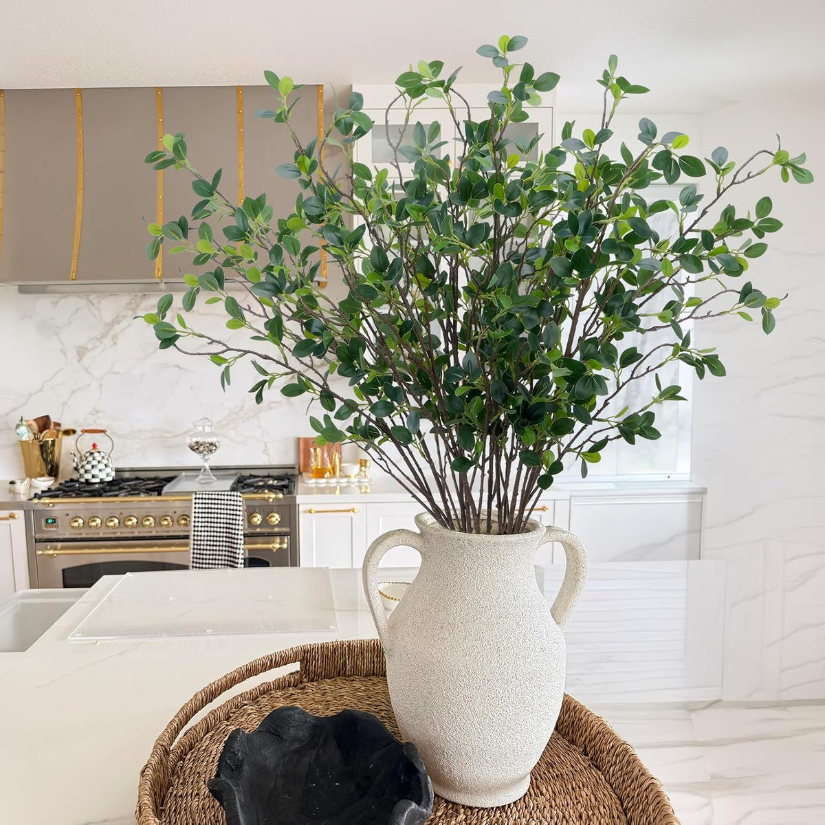 10Pcs Artificial Greenery Stems 43" Faux Ficus, Eucalyptus Stems