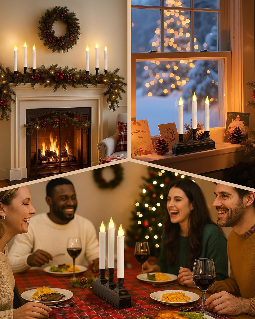 SURAIELEC Christmas Battery Window Candles, Remote 3-Light Candolier Window Candle, Flameless 3000K LED Candles, 1.9" Narrow Base, Chritmas Window Candle for Window, Mantel, Dinning Table, 1-Pack