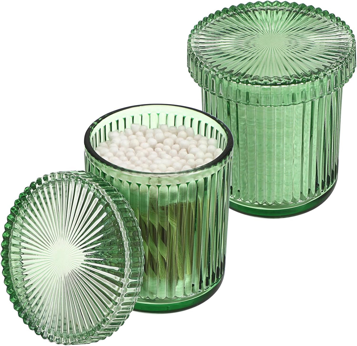 Hipiwe 2 Pcs Qtip Apothecary Jars with Lid Green Glass Bathroom Dispenser