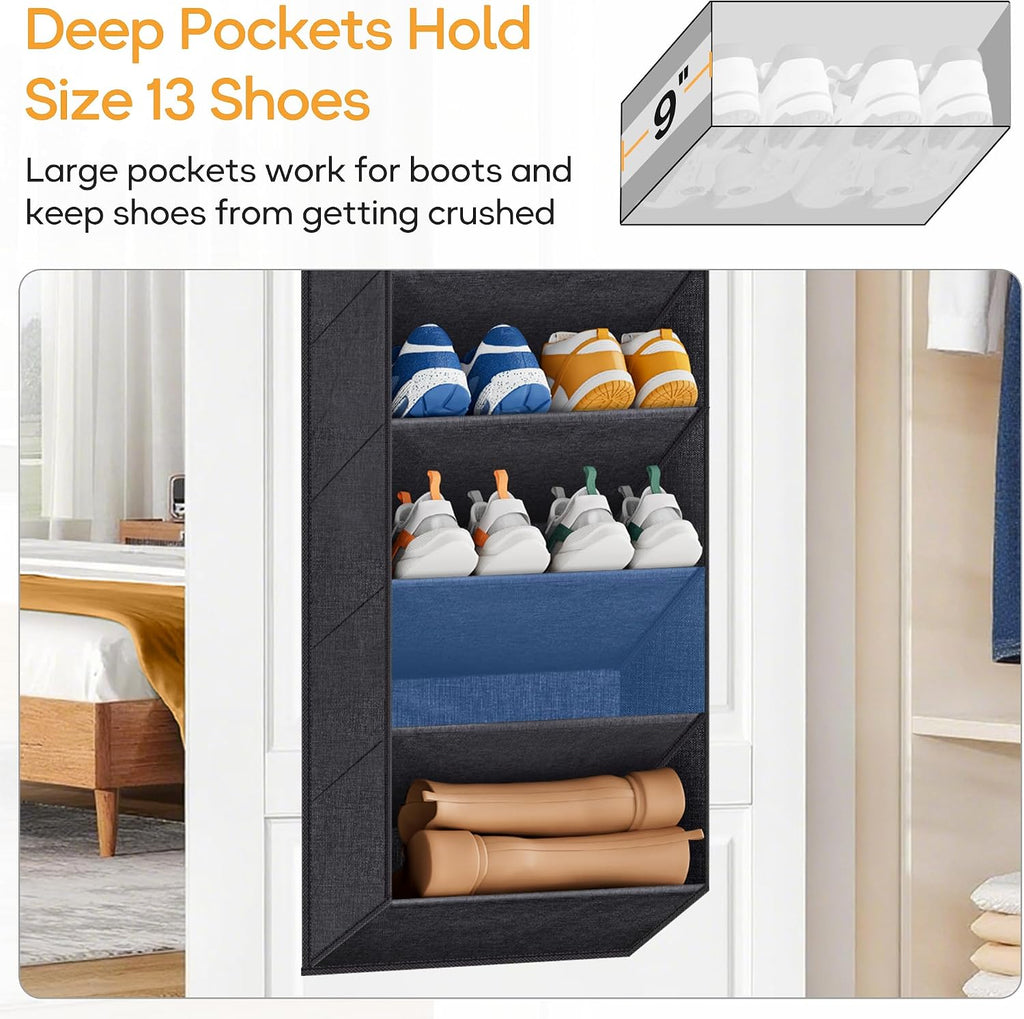 KIMBORA 10 Tier Over the Door Shoe Organizer with Large Pockets, Hanging Shoe Rack for Closet Door Storage, Fits 20 Pairs of Sneakers Boots Hanger Holder, Black (Pack of 2)
