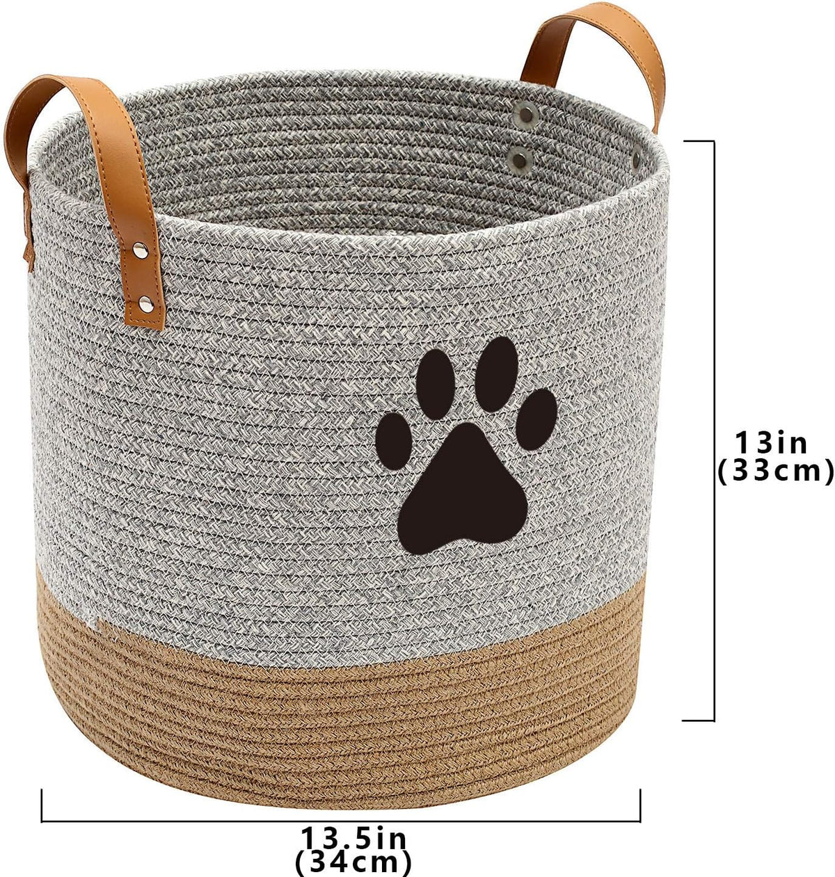 Cotton dog toy basket storage, puppy toy basket, puppy bins, laundry basket blanket storage bin - Perfect for organizing pet toys, blankets, leashes, pee mats and diapers - Graykhaki