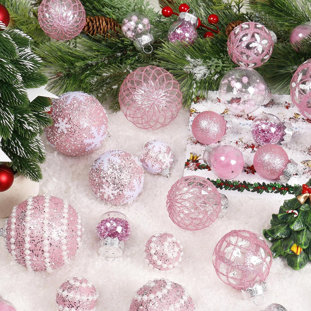 33PCS Pink Christmas Ball Ornaments Set for Xmas Tree Decorations