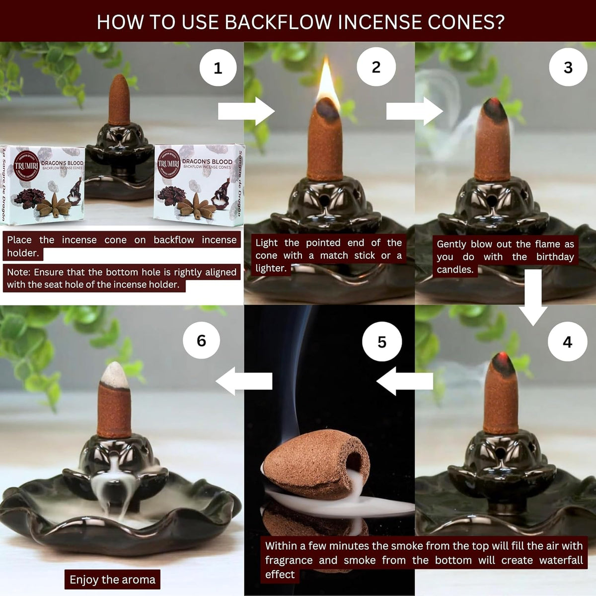 Dragons Blood Backflow Incense Cones - Total 20 Incense Cones Waterfall - Dual Pack of 10 Incense Backflow Cones - Waterfall Incense Cones - Incense Waterfall Cones