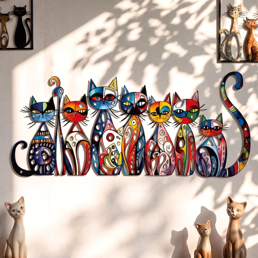Wesiti Metal Cat Wall Art Decor Colorful Sculptural Mid Century 14 x 6.3