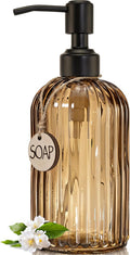 JASAI 18Oz Amber Glass Soap Dispenser with Black Pump for Hand Soap