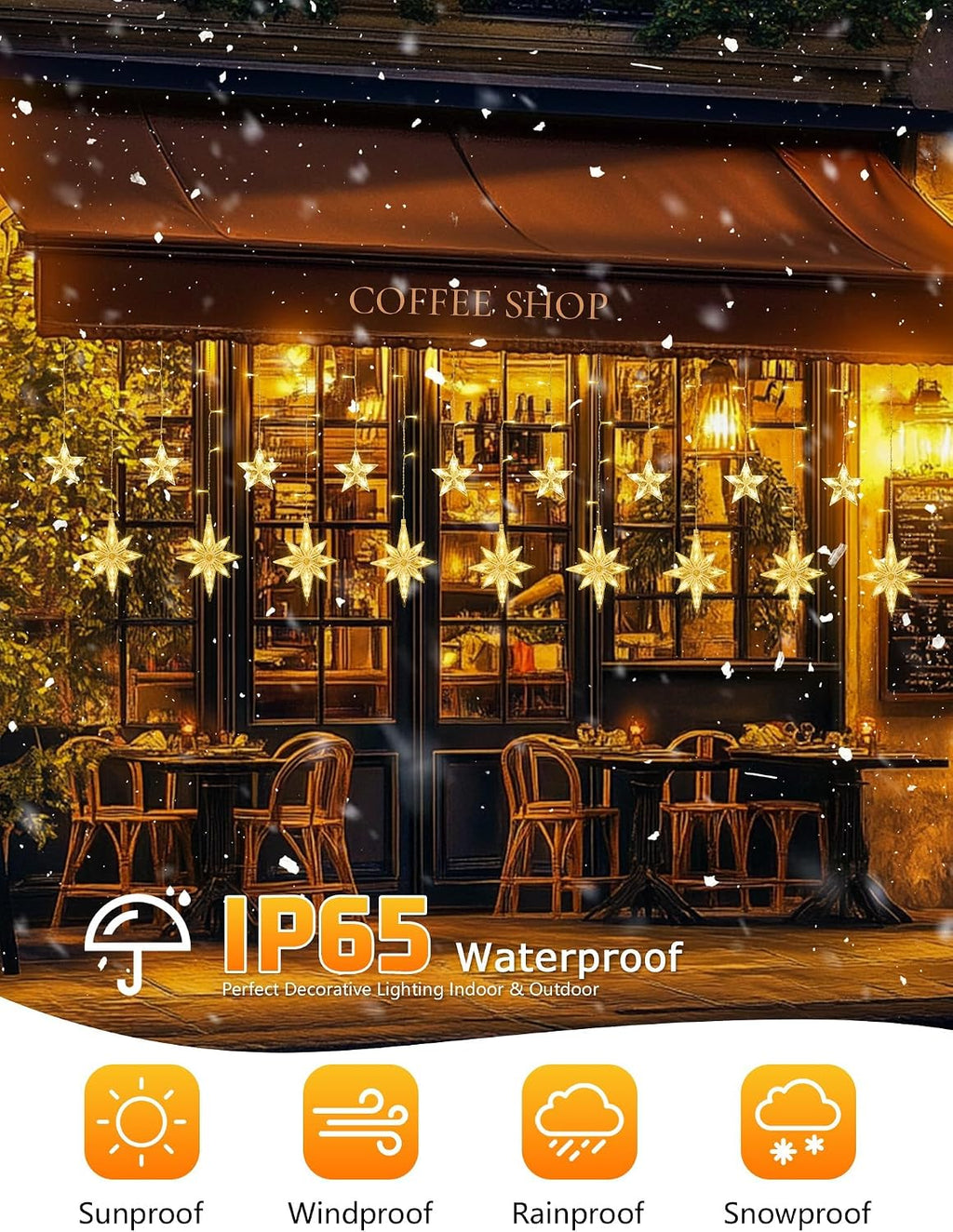 126 LED Star Icicle Lights,7.8ft Window Curtain Lights Plug in