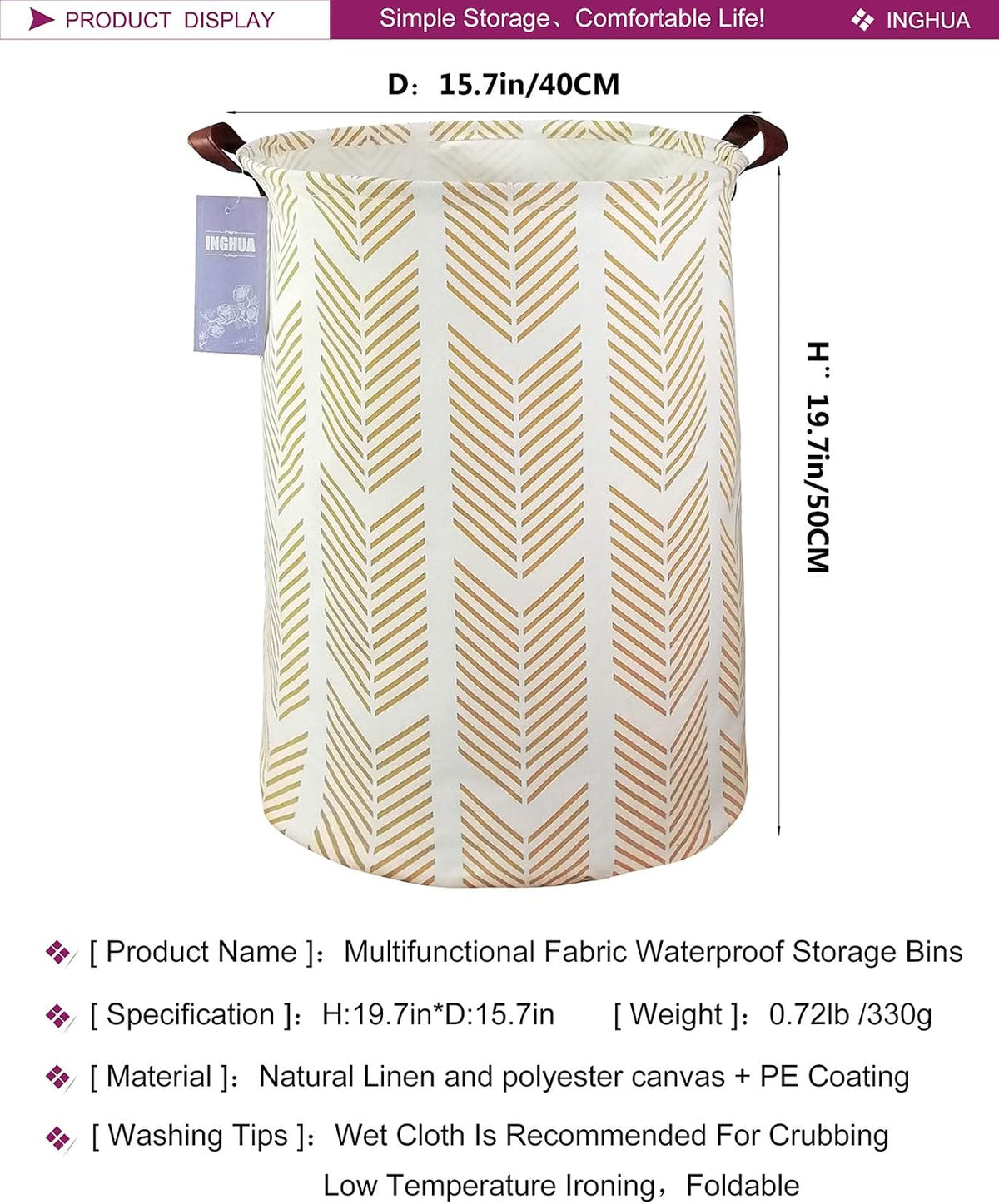 Wheat Laundry Hamper Large Canvas Fabric Storage Basket