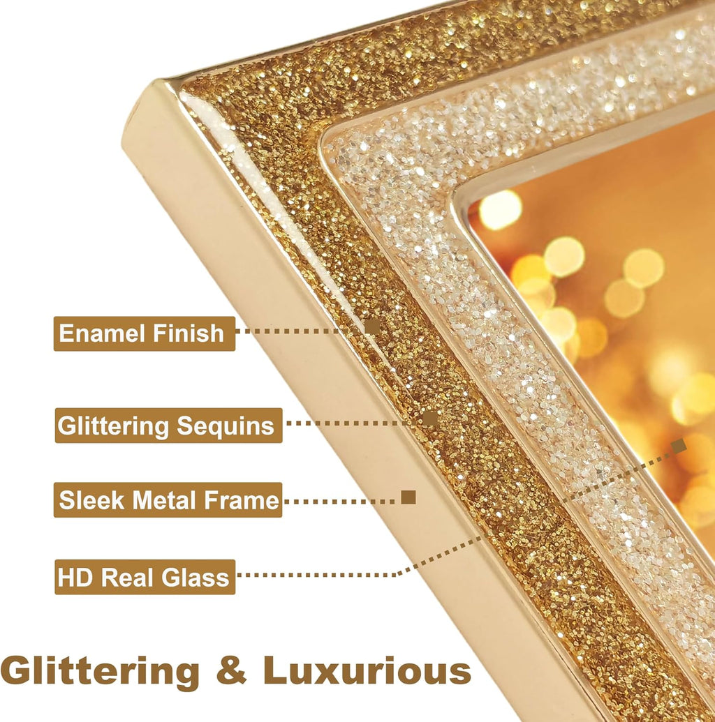 5x7 Gold Silver Picture Frame - Glittering Enamel Photo Frames with Real Glass & Velvet Back, 5 by 7 Metal Frame for Tabletop or Wall, Ideal Home Décor & Weddings Gifts (2PCS)