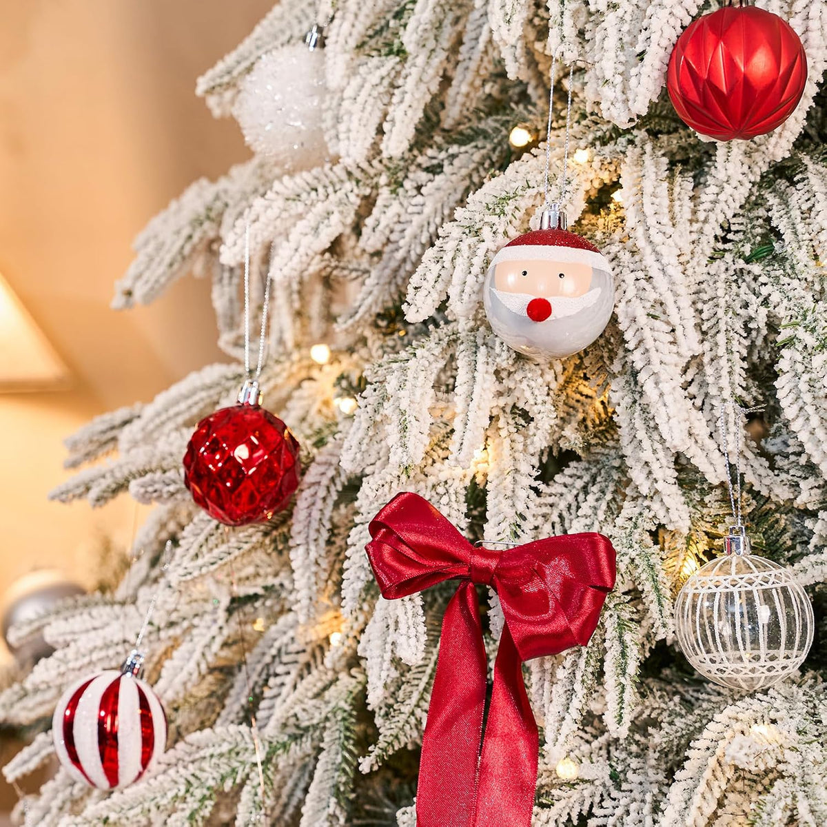JORNOY 16CT 2.36 Inch Christmas Tree Ornaments, Red & White