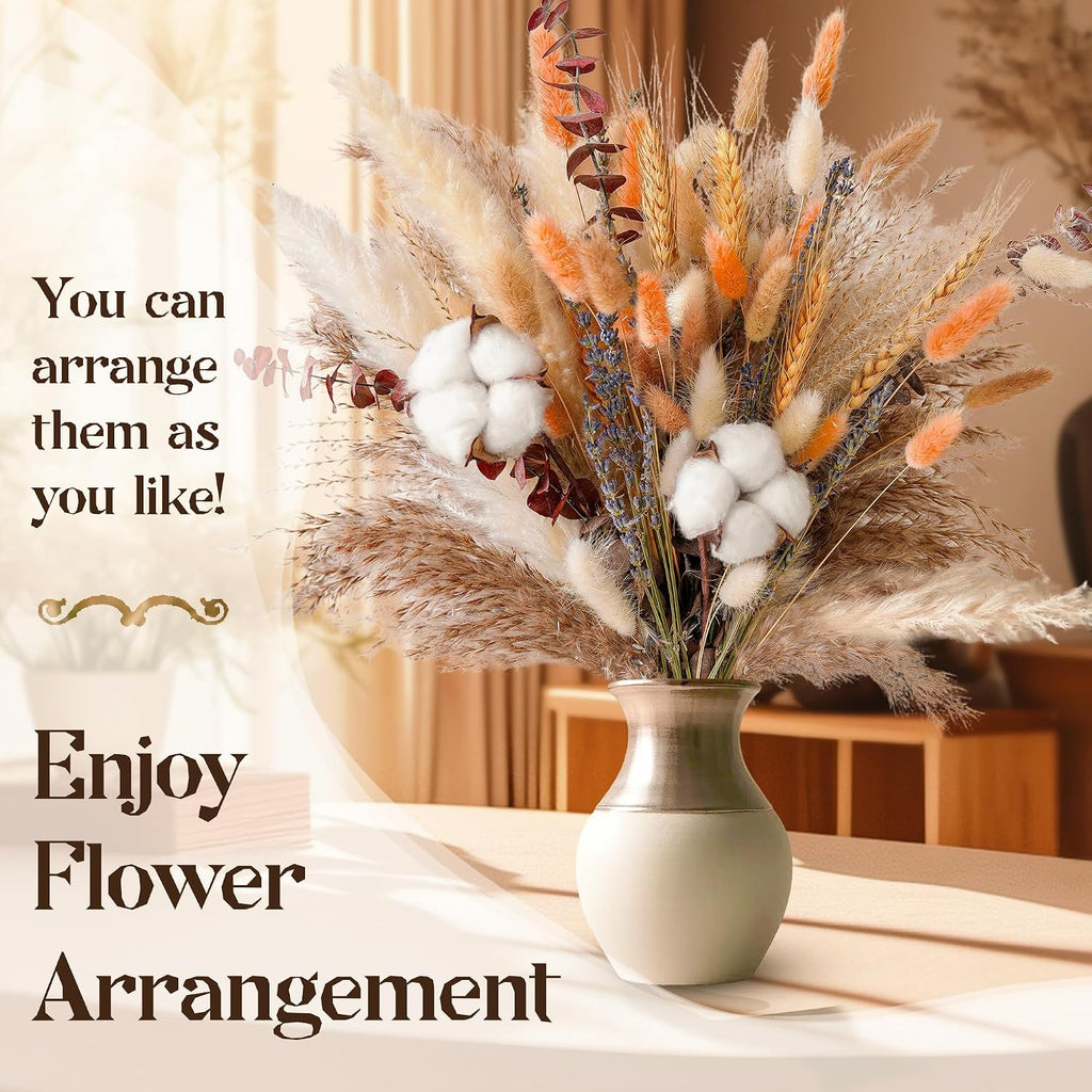 Fall Dried Flower Bouquet – Boho Fall Decor with Pampas Grass, Cotton, and Orange Bunny Tails – Autumn Floral Arrangement for Home, Mantel, or Vase – Fall Decorations for Home Indoor & Porch
