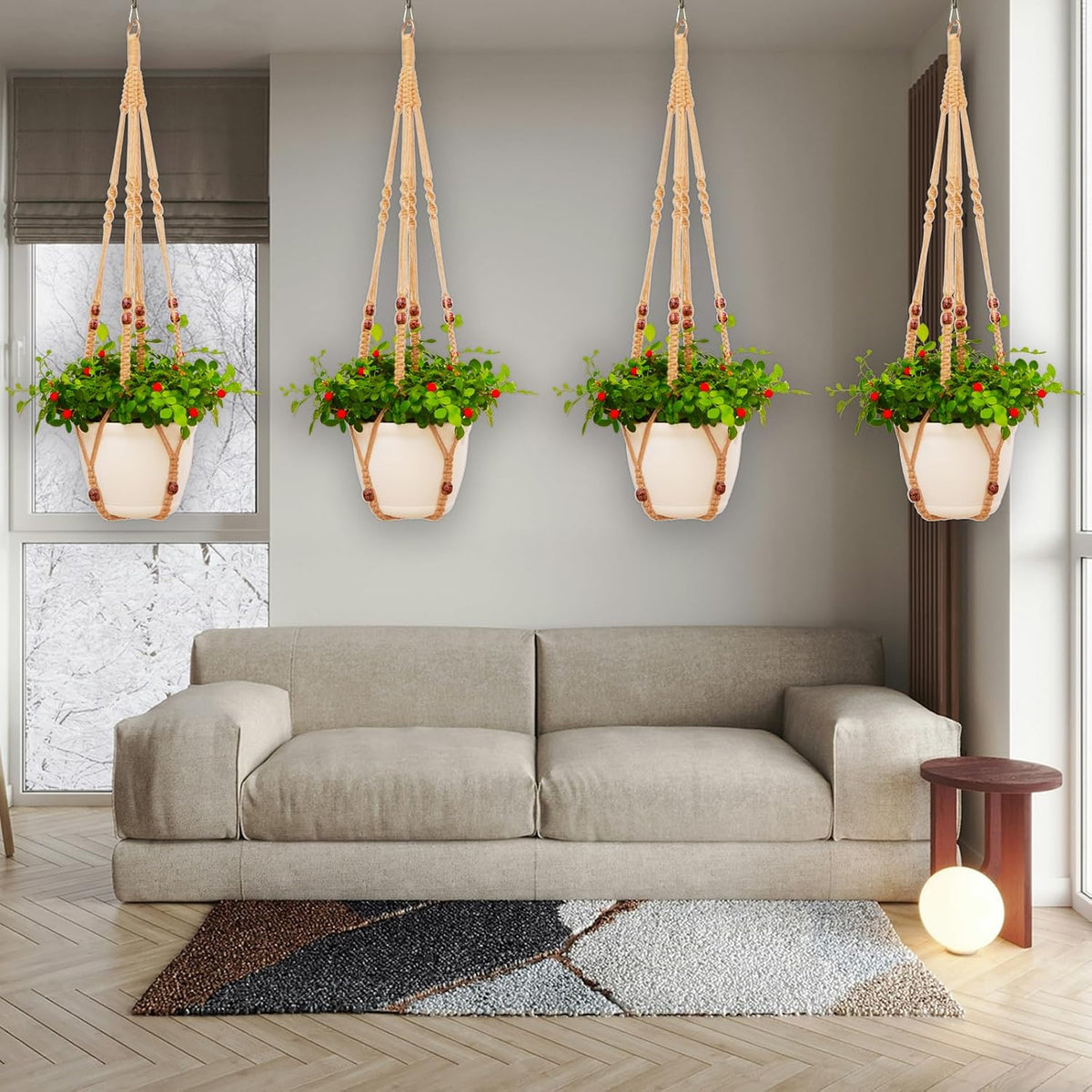 4 Pack Macrame Plant Hangers Indoor Set Large Crochet Hanging Holder, Brown