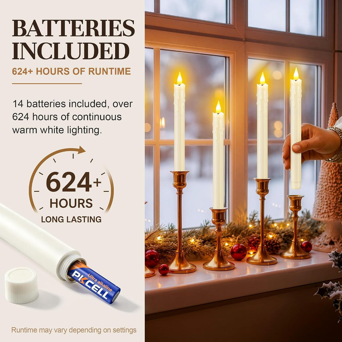 Enhon 6 Pack Flameless Taper Candles with Remote & Batteries, 10" Ivory LED Candle Sticks, 3D Wick & Wax Drip Design, 624+ Hour Battery Operated Candles for Home, Wedding & Christmas Decor