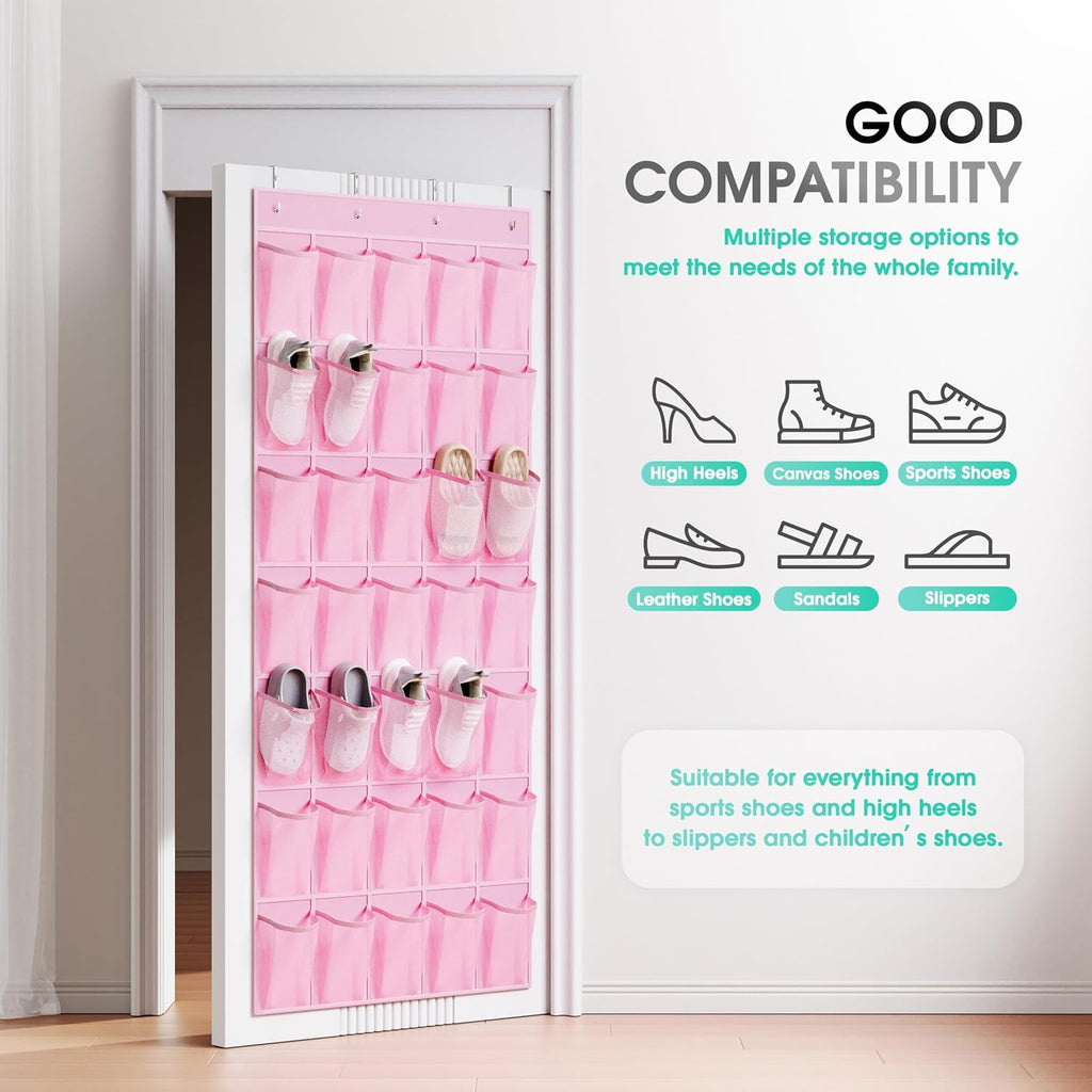 WVM Over the Door Shoe Organizer with 35 Breathable Mesh Pockets, Hanging Shoe Organizer for Door with 4 Metal Hooks, Large Capacity Closet Storage for Shoes, Accessories